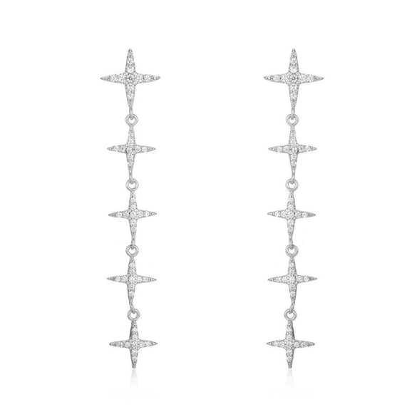 Wholesale Women's S925 Silver Needle Copper Earrings With Hot Diamond Long Tassel Chain Geometric U Shape Star Pattern Electroplated
