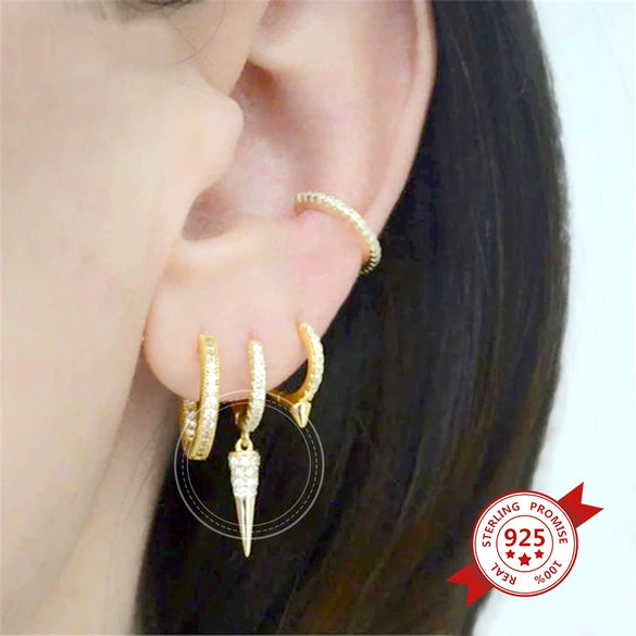 Wholesale Women's S925 Silver Needle Geometric Cone Micropaved Zircon Earrings