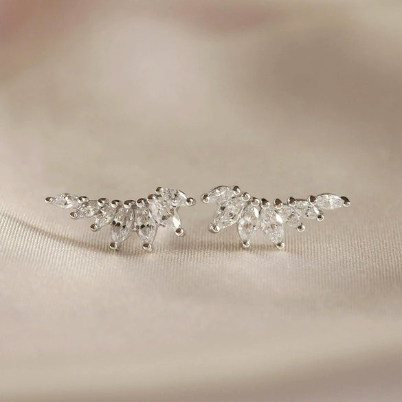 Wholesale Women's S925 Silver Needle Wingshaped Earrings With Colorful Zircon And Bow Design