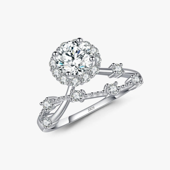 Wholesale Women's S925 Silver Old Money Style Flower Pattern Branches And Tendrils Lines Corolla Ring With Mosan Diamond