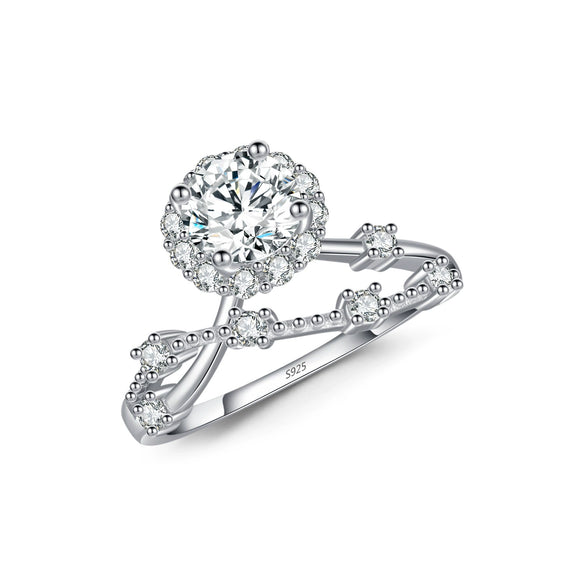 Wholesale Women's S925 Silver Old Money Style Flower Pattern Branches And Tendrils Lines Corolla Ring With Mosan Diamond