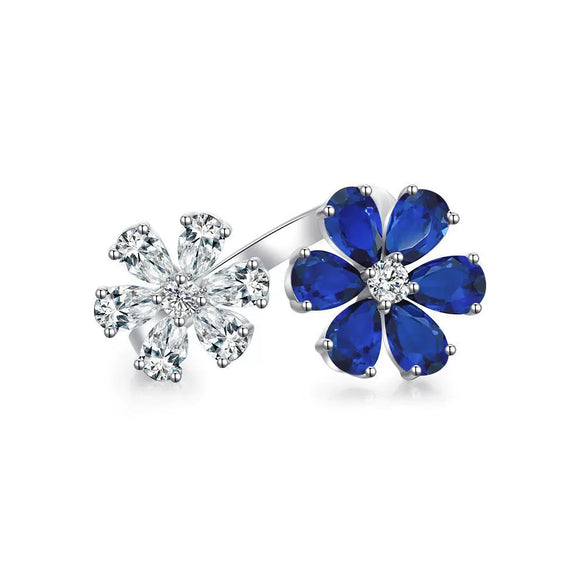 Wholesale Women's S925 Silver Opening Adjustable Forgetmenot Flower Ring With Electroplating