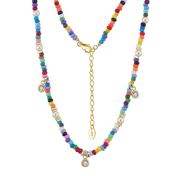 Wholesale Women's S925 Silver Pearl Chain Necklace With Geometric Beads And Electroplating Treatment