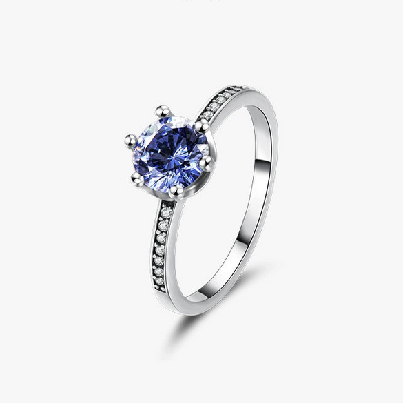 Wholesale Women's S925 Silver Ring With Blue Zircon And Crown Design