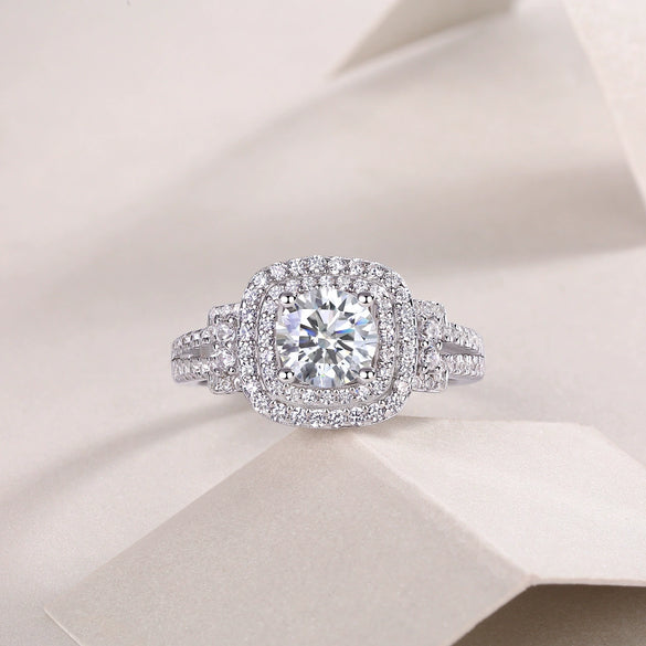 Wholesale Women's S925 Silver Ring With Geometric Design And Moissanite Inlay