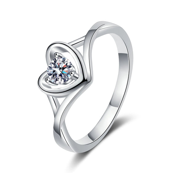 Wholesale Women's S925 Silver Ring With Heart Shaped Daisy And Simulation Diamond Inlay Electroplated