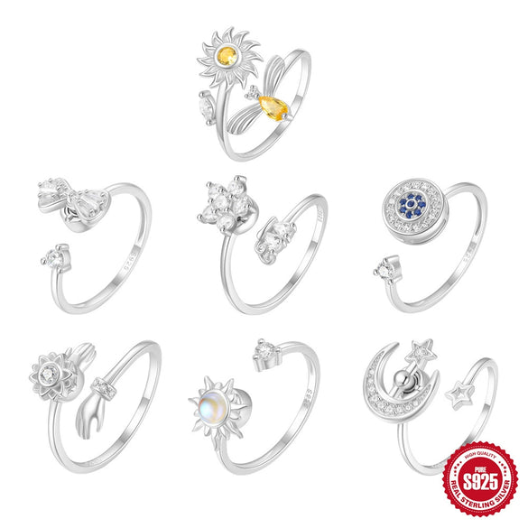 Wholesale Women's S925 Silver Ring With Hot Bow Element Geometric Shape Rotatable Decompression Opening Adjusting Zirconia Design
