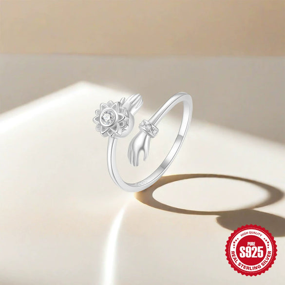 Wholesale Women's S925 Silver Ring With Hot Bow Element Geometric Shape Rotatable Decompression Opening Adjusting Zirconia Design