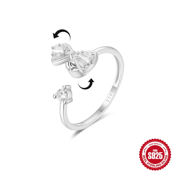 Wholesale Women's S925 Silver Ring With Hot Bow Element Geometric Shape Rotatable Decompression Opening Adjusting Zirconia Design