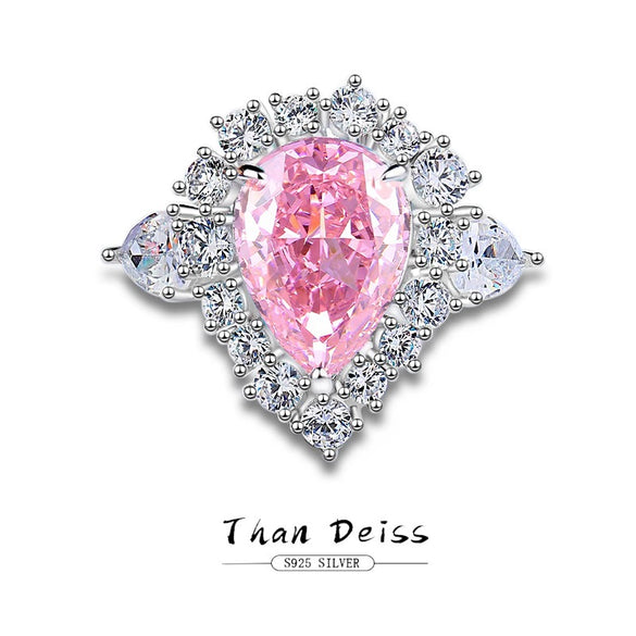 Wholesale Women's S925 Silver Ring With Pink Diamond And Drop Shape Design