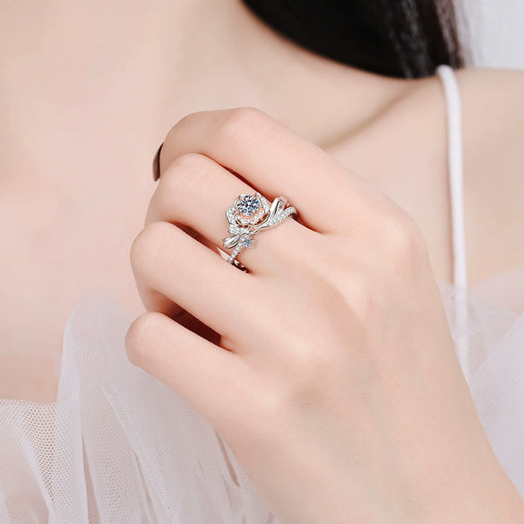 Wholesale Women's S925 Silver Ring With Rose Flower Pattern And Rose Gold Electroplating