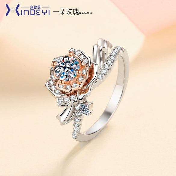 Wholesale Women's S925 Silver Ring With Rose Flower Pattern And Rose Gold Electroplating