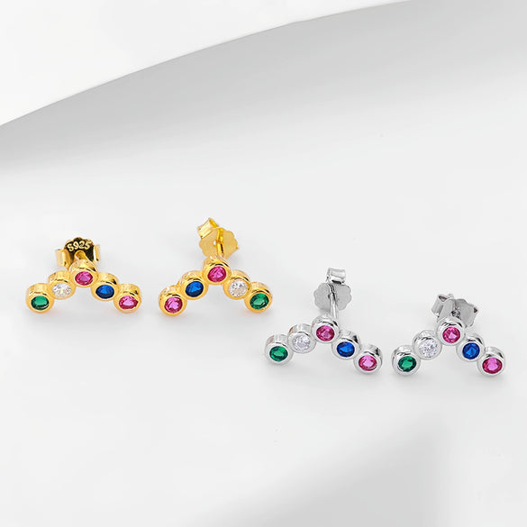 Wholesale Women's S925 Silver Round Geometric Rainbow Earrings Antiallergy Fashion