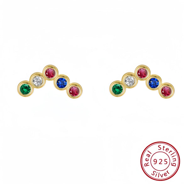 Wholesale Women's S925 Silver Round Geometric Rainbow Earrings Antiallergy Fashion