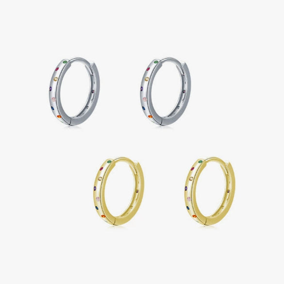 Wholesale Women's S925 Silver Simple Allmatch Round Earrings With Color Zircon And Microinlay Geometric Design
