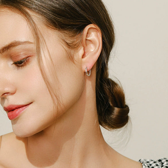 Wholesale Women's S925 Silver Simple Allmatch Round Earrings With Color Zircon And Microinlay Geometric Design