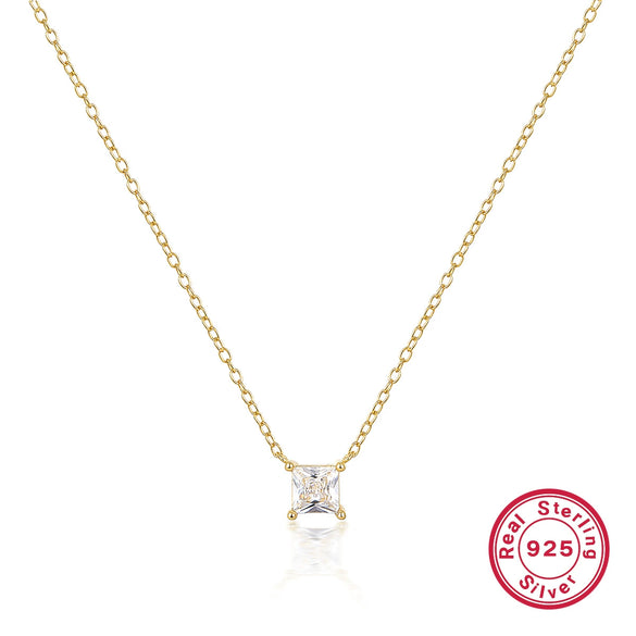 Wholesale Women's S925 Silver Simple Highend Clavicle Chain With Colorful Square Zircon Geometric Pendant And Electroplating Design