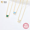 Wholesale Women's S925 Silver Simple Highend Clavicle Chain With Colorful Square Zircon Geometric Pendant And Electroplating Design