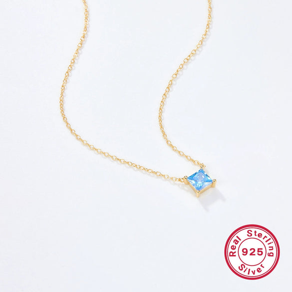 Wholesale Women's S925 Silver Simple Highend Clavicle Chain With Colorful Square Zircon Geometric Pendant And Electroplating Design