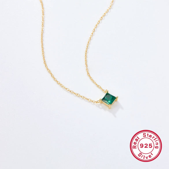 Wholesale Women's S925 Silver Simple Highend Clavicle Chain With Colorful Square Zircon Geometric Pendant And Electroplating Design
