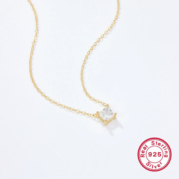 Wholesale Women's S925 Silver Simple Highend Clavicle Chain With Colorful Square Zircon Geometric Pendant And Electroplating Design