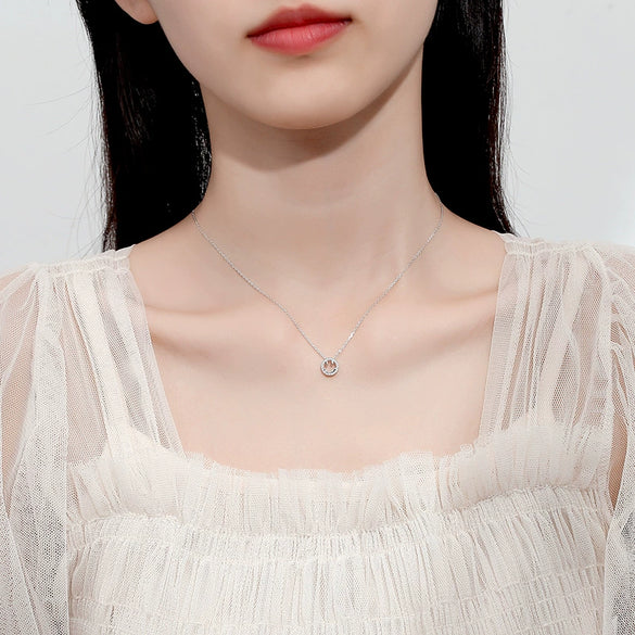 Wholesale Women's S925 Silver Smiley Hollow Diamond Geometric Clavicle Chain Pendant Necklace