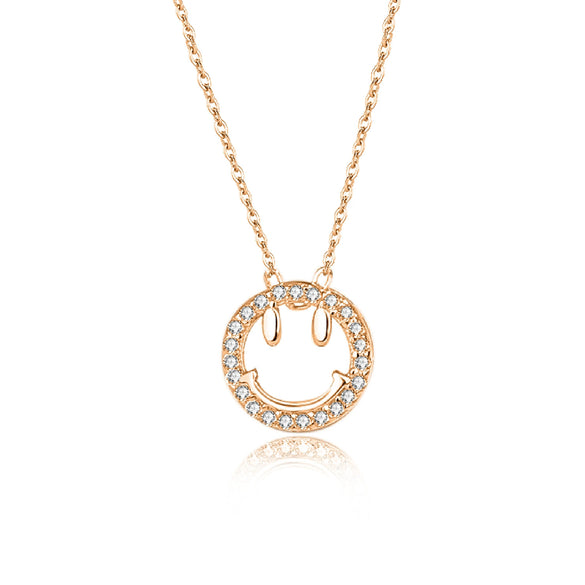 Wholesale Women's S925 Silver Smiley Hollow Diamond Geometric Clavicle Chain Pendant Necklace