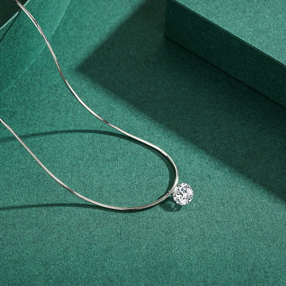 Wholesale Women's S925 Silver Snake Bone Chain Necklace With Single Diamond Geometric Design Seiko Craft