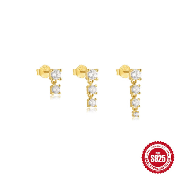 Wholesale Women's S925 Silver Stacking Style Geometric Earrings Set With Electroplating Horse Eye Zircon And Leaf Design