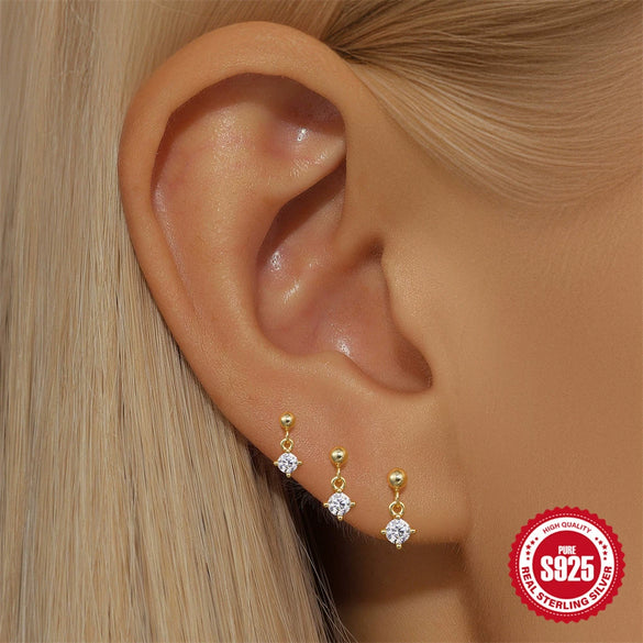 Wholesale Women's S925 Silver Stacking Style Geometric Earrings Set With Electroplating Horse Eye Zircon And Leaf Design