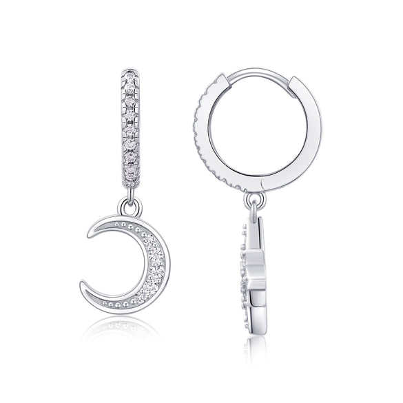 Wholesale Women's S925 Silver Starshaped Moissanite Inlaid Hoop Earrings