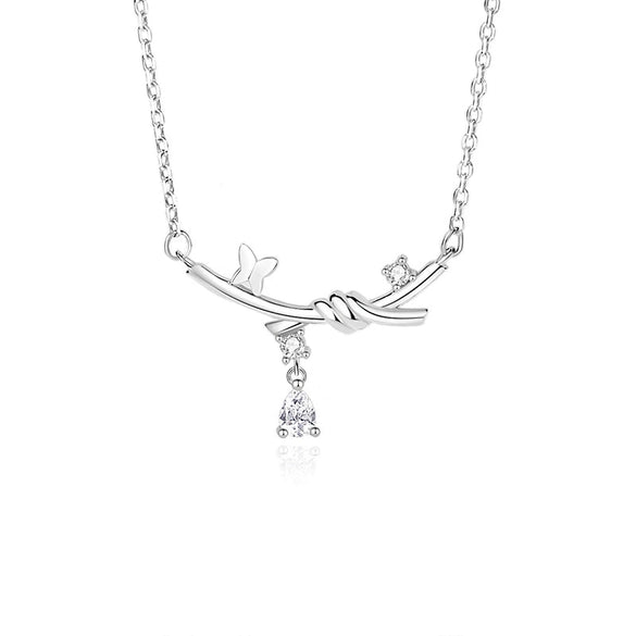 Wholesale Women's S925 Silver Tassel Concentric Knot Necklace With Geometric Pattern And Diamond Design
