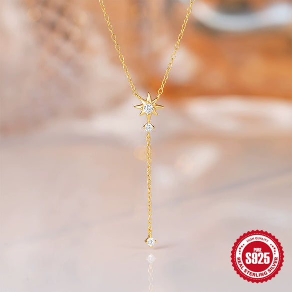 Wholesale Women's S925 Silver Yshaped Necklace With Electroplating Ins Cold Style Eight Mang Star Pattern And Long Tassel