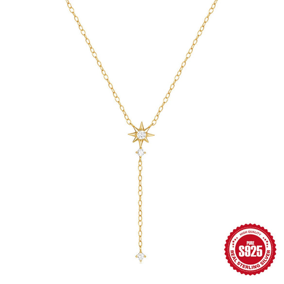 Wholesale Women's S925 Silver Yshaped Necklace With Electroplating Ins Cold Style Eight Mang Star Pattern And Long Tassel