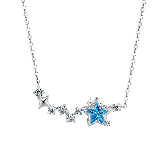 Wholesale Women's S925 Silver Zircon Star Cross Chain Necklace