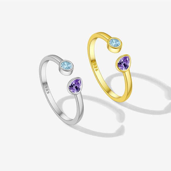 Wholesale Women's S925 Sterling Silver Adjustable Open Ring With Water Drops Shape And Geometric Pattern Electroplated