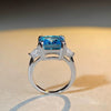 Wholesale Women's S925 Sterling Silver Aquamarine Ring With Geometric Style And Electroplating Treatment