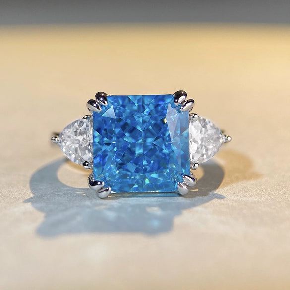 Wholesale Women's S925 Sterling Silver Aquamarine Ring With Geometric Style And Electroplating Treatment