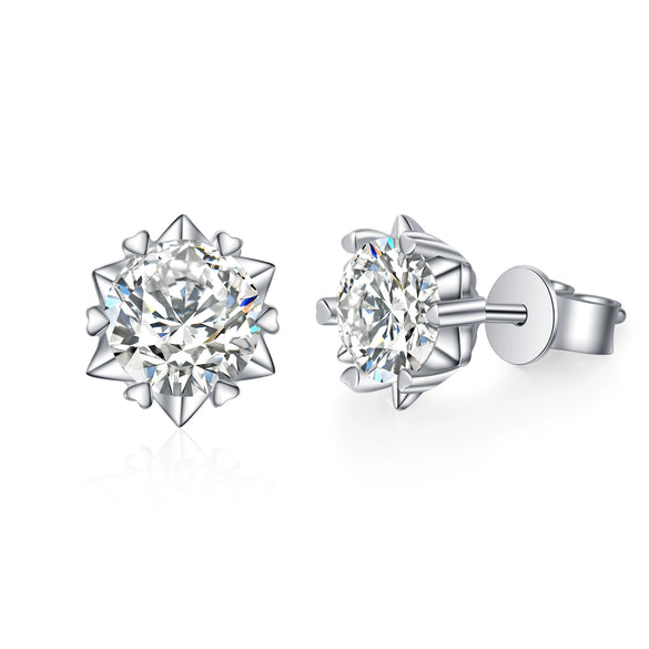 Wholesale Women's S925 Sterling Silver Artificial Diamond Heartshaped Snowflake Sixclaw Electroplated Earrings