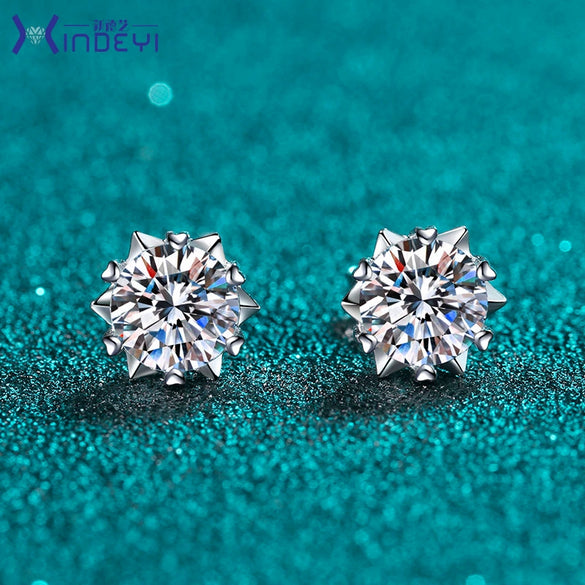 Wholesale Women's S925 Sterling Silver Artificial Diamond Heartshaped Snowflake Sixclaw Electroplated Earrings