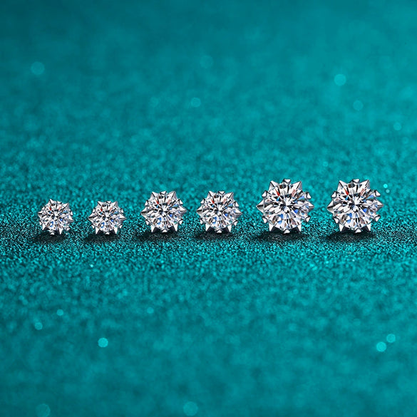 Wholesale Women's S925 Sterling Silver Artificial Diamond Heartshaped Snowflake Sixclaw Electroplated Earrings