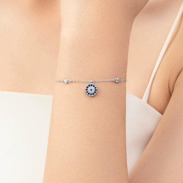 Wholesale Women's S925 Sterling Silver Blue Eye Inlaid Zircon Light Luxury Bracelet