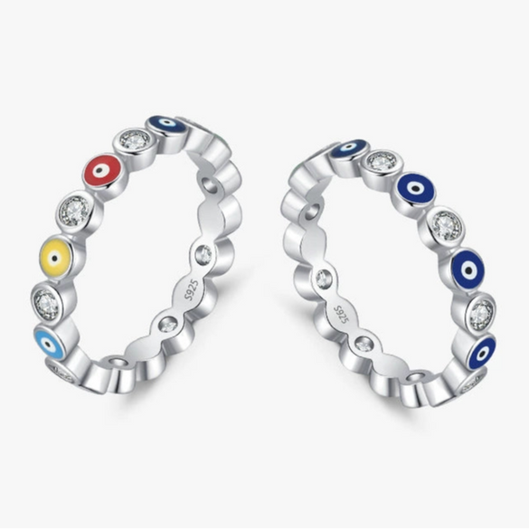 Wholesale Women's S925 Sterling Silver Blue Eye Ring With Colorful Enamel And Dripping Glue Design