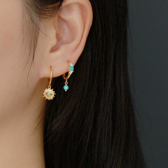 Wholesale Women's S925 Sterling Silver Bohemian Eye Inlaid Turquoise Earrings