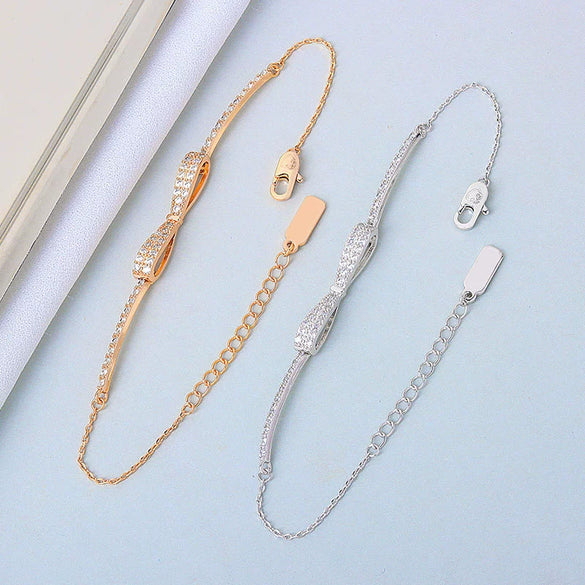 Wholesale Women's S925 Sterling Silver Bow Electroplated Necklace And Bracelet Jewelry