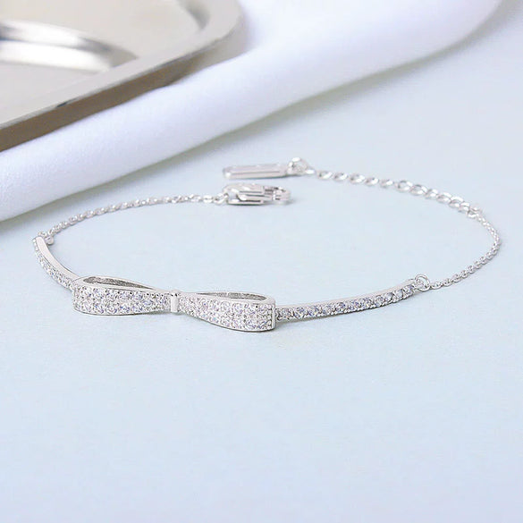 Wholesale Women's S925 Sterling Silver Bow Electroplated Necklace And Bracelet Jewelry