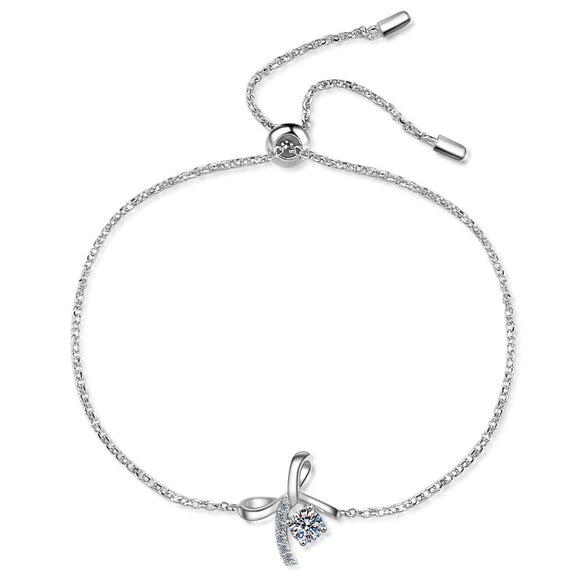 Wholesale Women's S925 Sterling Silver Bow Moissanite Sports Style Electroplated Bracelet
