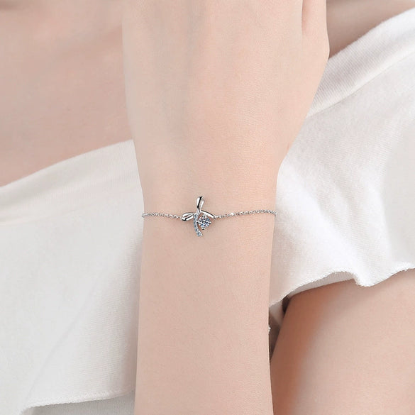 Wholesale Women's S925 Sterling Silver Bow Moissanite Sports Style Electroplated Bracelet