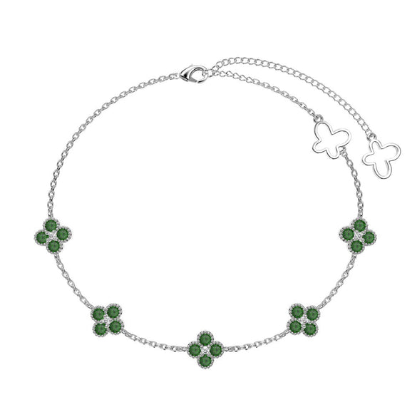 Wholesale Women's S925 Sterling Silver Bracelet With Clover Zircon Inlaid Butterfly Hollow Tail And Flower Pattern Electroplated