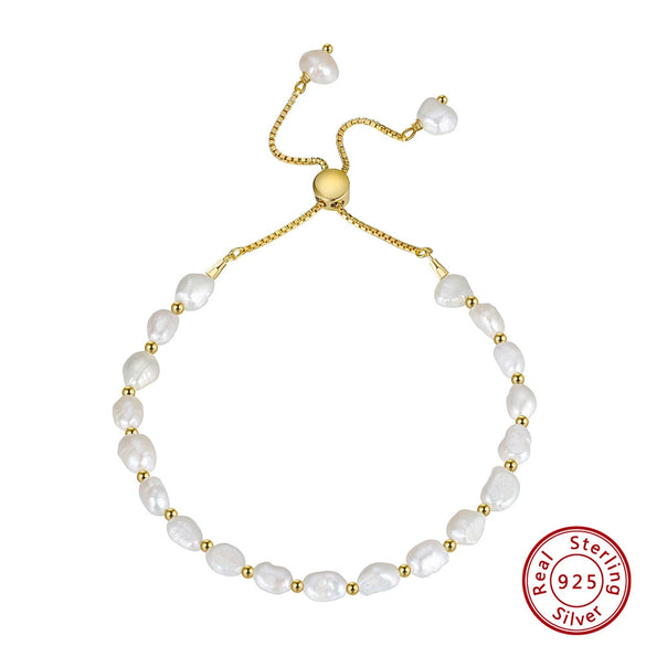Wholesale Women's S925 Sterling Silver Bracelet With Natural Freshwater Baroque Pearl Geometric Style